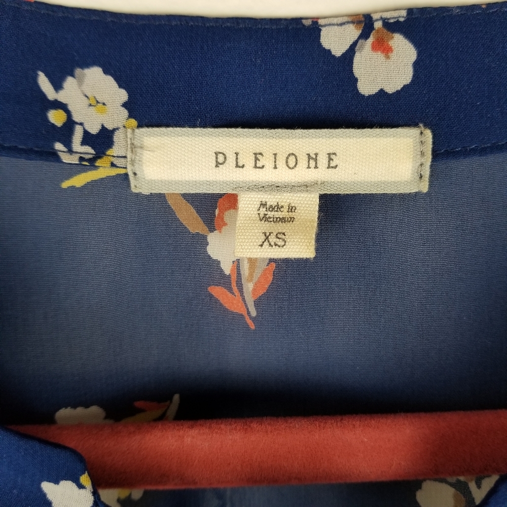 Pleione Royal Blue Floral Print Chiffon Blouse-XS - Picture 3 of 4